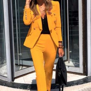 A-THENA Pockets Lapel Casual coat with Pants set